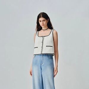 NWOT - Hailey Square Neck Vest in Herringbone Wool Blend Tweed